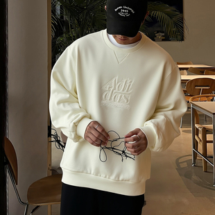 阿迪达斯白色卫衣男秋季新款宽松美式上衣打底运动篮球纯棉套头衫