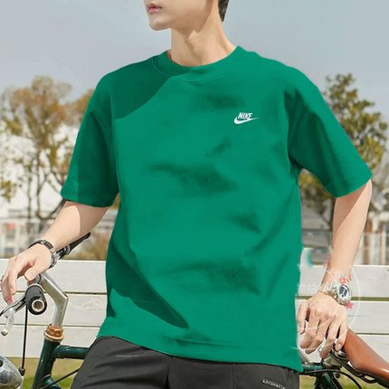 Nike耐克正品绿色纯棉短袖夏季新款男士宽松运动T恤透气休闲上衣