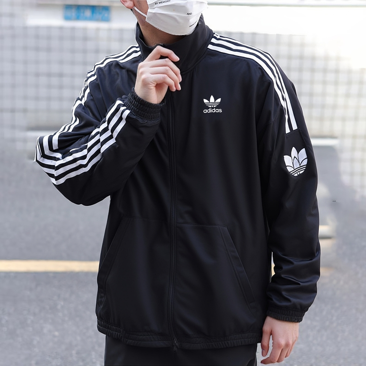 阿迪达斯三叶草外套男春季新款大码运动服宽松透气梭织立领夹克