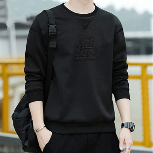 阿迪达斯男装春季新款宽松运动服外套黑色大码上衣男士卫衣套头衫