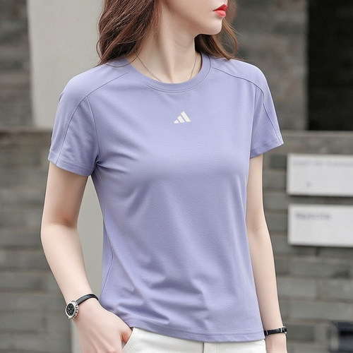 阿迪达斯短袖女t恤夏季新款速干透气吸汗轻薄纯色上衣瑜伽运动T恤
