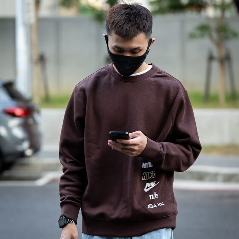 卡其色卫衣男装耐克正品秋新款加绒保暖圆领套头衫运动外套DX0782