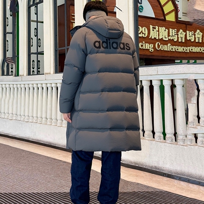 阿迪达斯羽绒服男冬季新款连帽保暖中长款大衣拒水鸭绒加厚外套男
