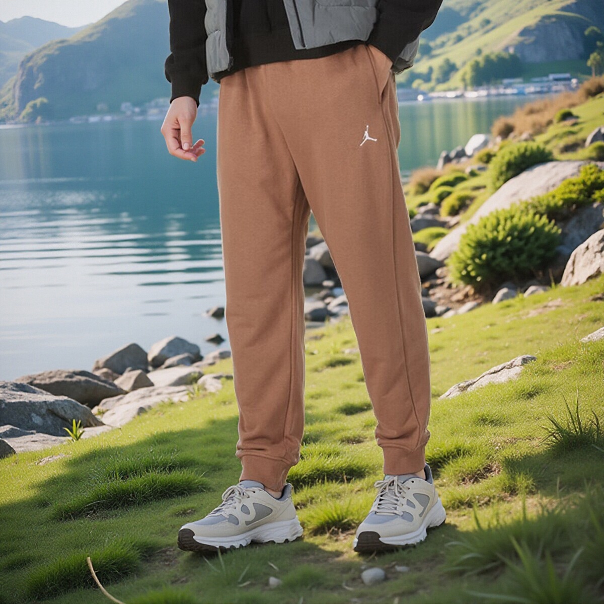 Jordan卡其色男裤24秋新款宽松束脚小脚裤aj保暖运动篮球裤FV7280