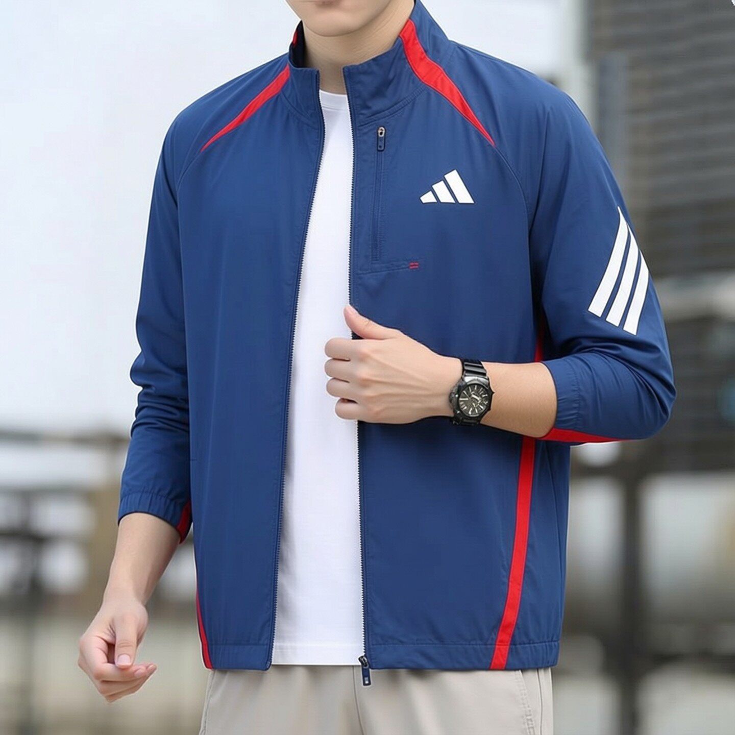 阿迪达斯男装新款运动服梭织跑步夹克健身训练户外防风立领外套