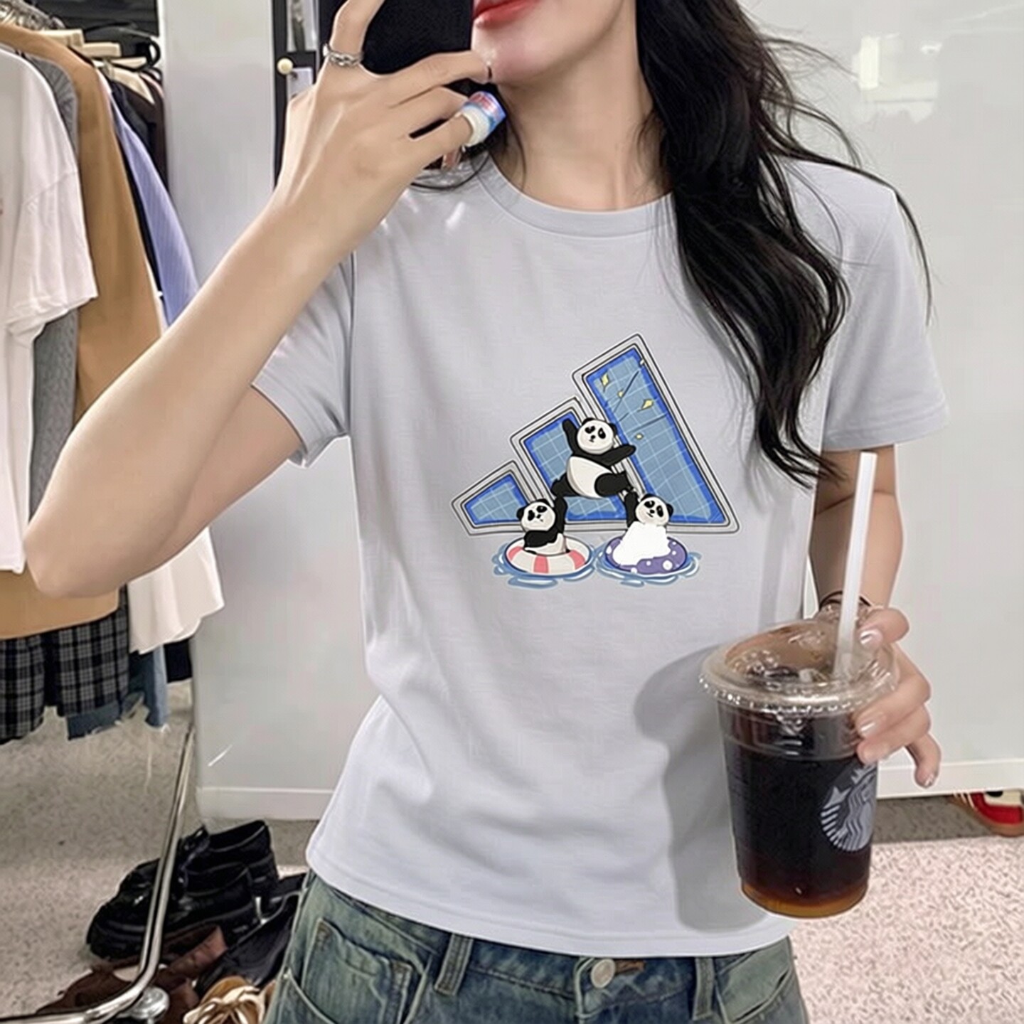 adidas阿迪达斯蓝色短袖女t恤夏季新款复古运动宽松圆领棉质半袖