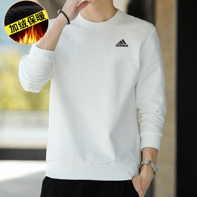 阿迪达斯加绒保暖卫衣男士秋冬季新运动服外套时尚圆领休闲套头衫