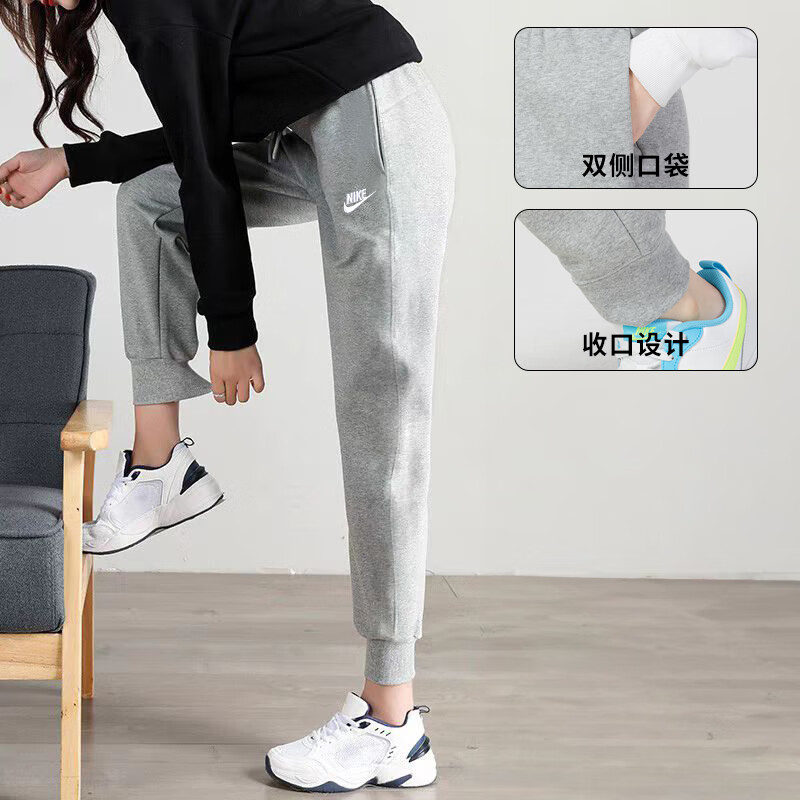 灰色卫裤NIke耐克正品女裤运动裤跑步训练束脚保暖针织长裤DQ5192
