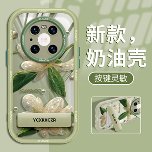 荣耀90高级 60pro手机壳pura70奶油壳苹果13全包opporeno12防摔vivox100女款 绿叶仿真花适用于华为mate40