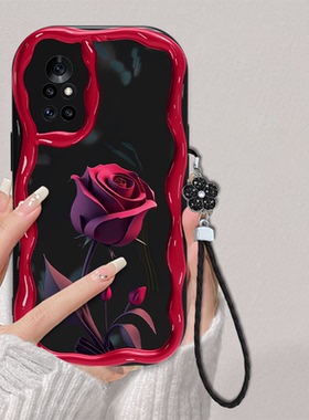 适用于华为nova8手机壳小米13/12/11pro软壳苹果14暗红玫瑰花mate30奶油纹opporeno7全包vivox80防摔硅胶女款