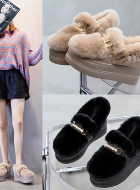 真皮高跟鞋冬季高跟加绒棉鞋雪地靴女士真毛外穿内增高女鞋冬鞋低