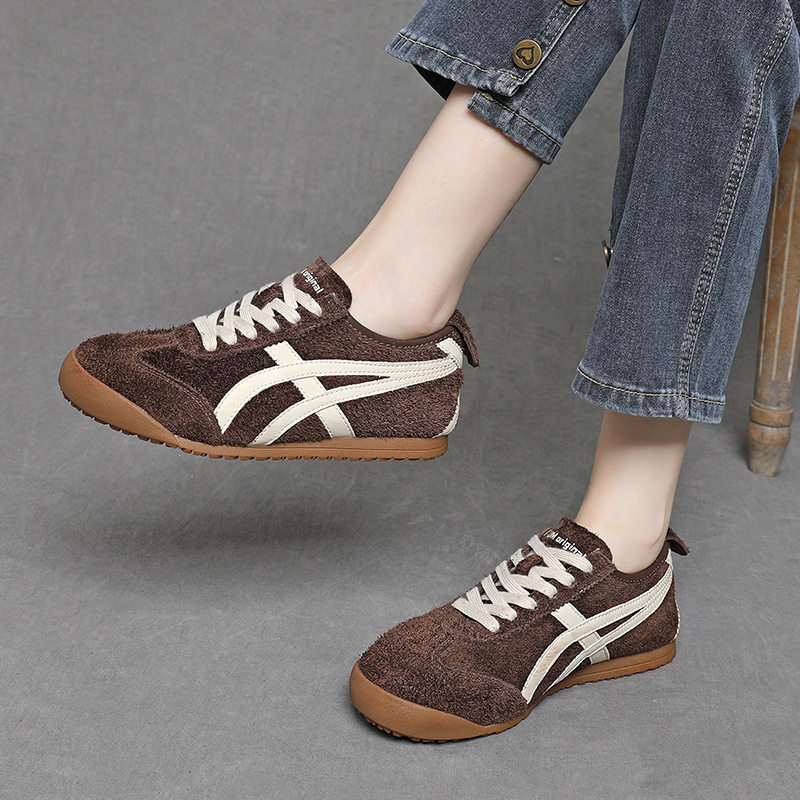 头层牛皮复古红色德训鞋女2025新款春季户外平底运动阿甘休闲鞋女,女鞋,时尚休闲鞋,淘宝优惠券,粉丝福利购,淘宝优惠卷