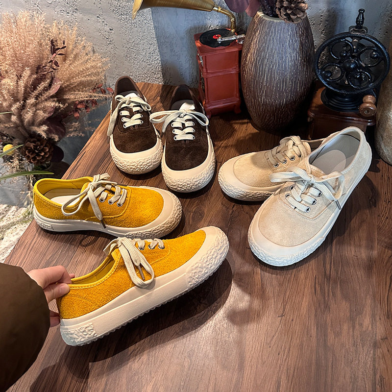 头层牛皮小白鞋子2026春季休闲鞋女运动复古平底单鞋绒皮系带百搭,女鞋,时尚休闲鞋,淘宝优惠券,粉丝福利购,淘宝优惠卷
