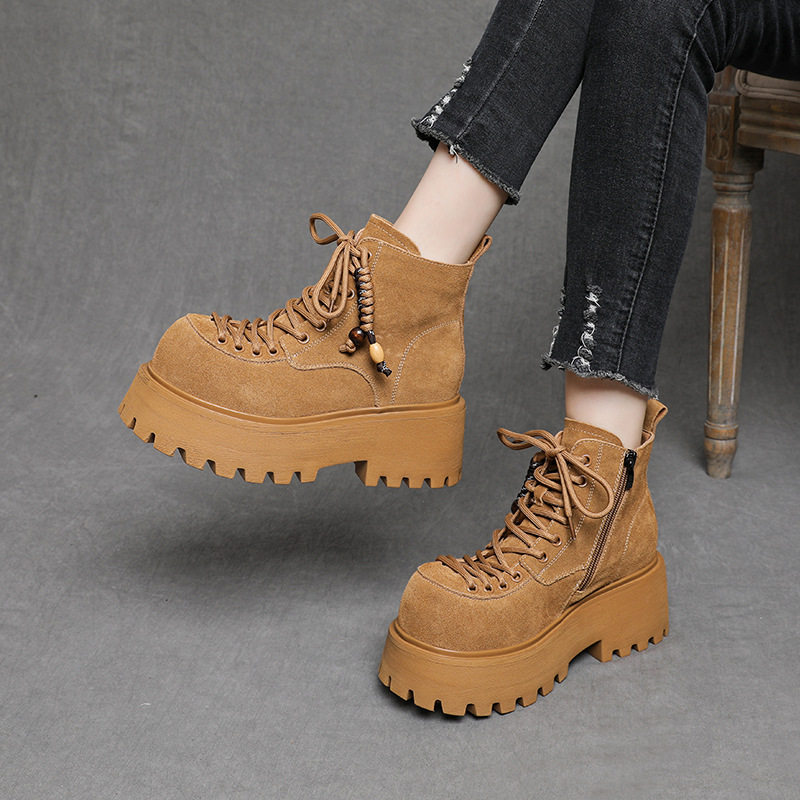 真皮厚底马丁靴女英伦2025秋冬新款复古小个子松糕大黄靴短靴,女鞋,马丁靴,淘宝优惠券,粉丝福利购,淘宝优惠卷