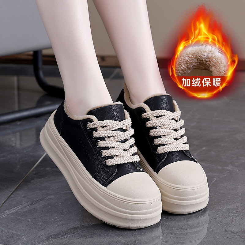 真皮厚底松糕鞋女2025冬季新款加绒保暖休闲运动鞋女款棉鞋t2687