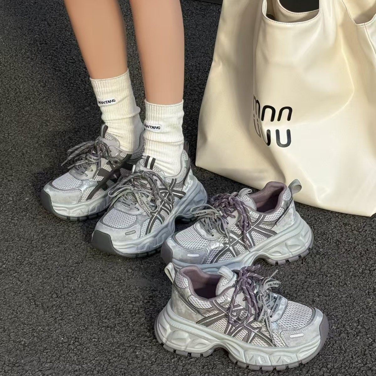 欧货老爹鞋女2026新款真皮网面透气运动风休闲鞋百搭厚底跑步鞋,女鞋,时尚休闲鞋,淘宝优惠券,粉丝福利购,淘宝优惠卷