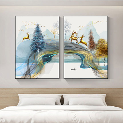 现代简约卧室床头墙面装饰画主卧双联挂画北欧温馨房间背景墙壁画