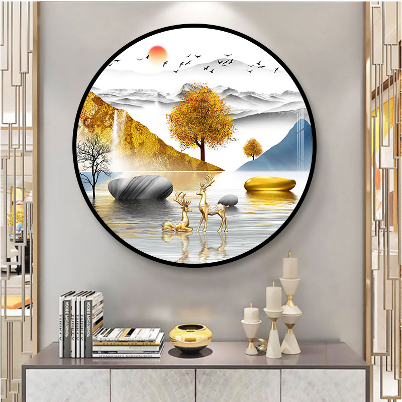 创意餐厅装饰画圆形玄关走廊入户过道轻奢墙壁画客厅饭厅大气挂画图片
