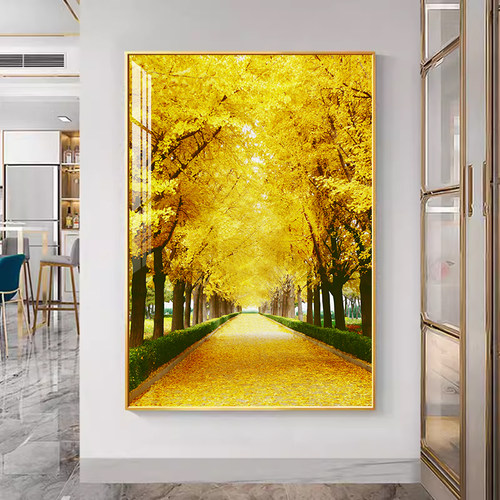 金色发财树画装饰画玄关走廊挂画