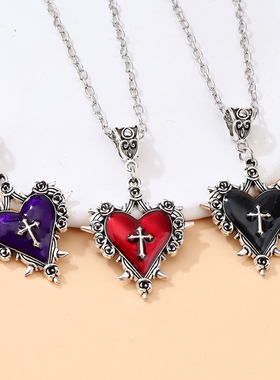 爱心十字架吊坠玫瑰花项链毛衣链
