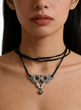 蛇项链双龙戏珠锁骨链叠戴毛衣链