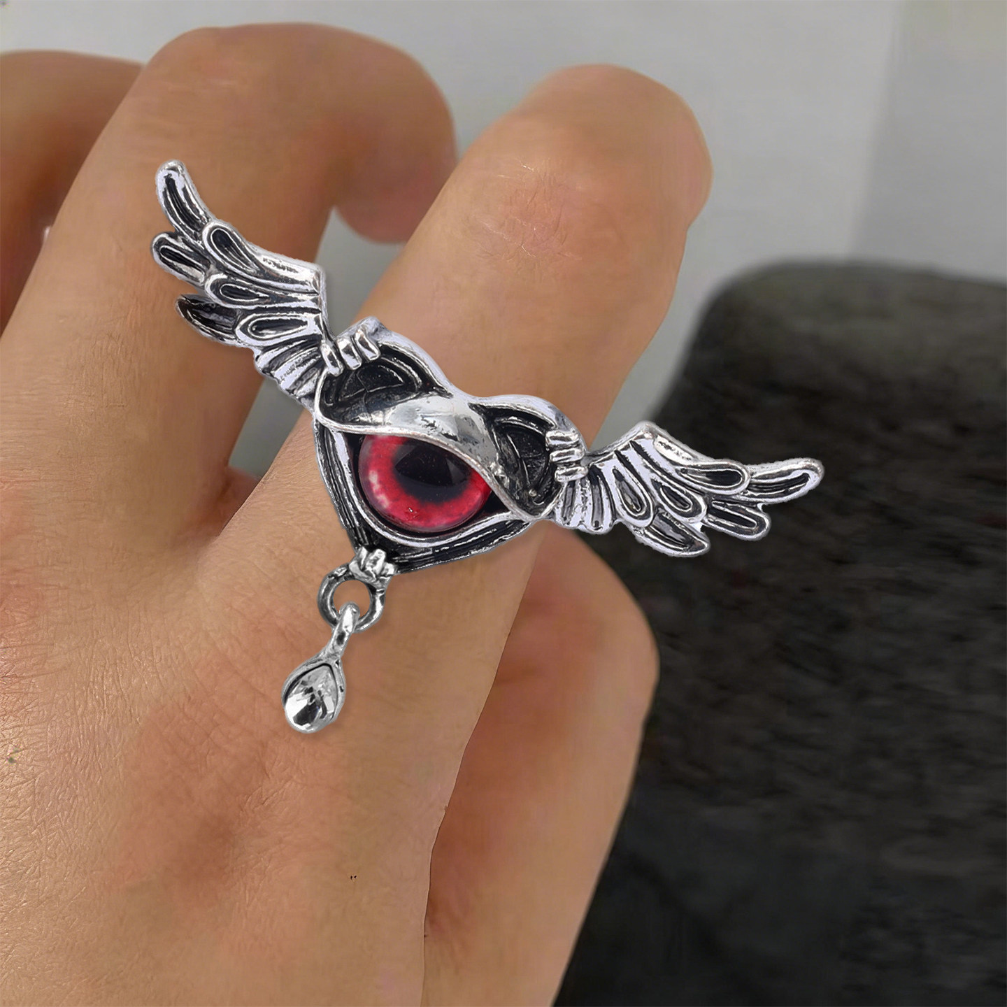 复古夸张暗黑恶魔之眼戒指朋克风爱心天使翅膀小怪兽恶魔眼睛指环