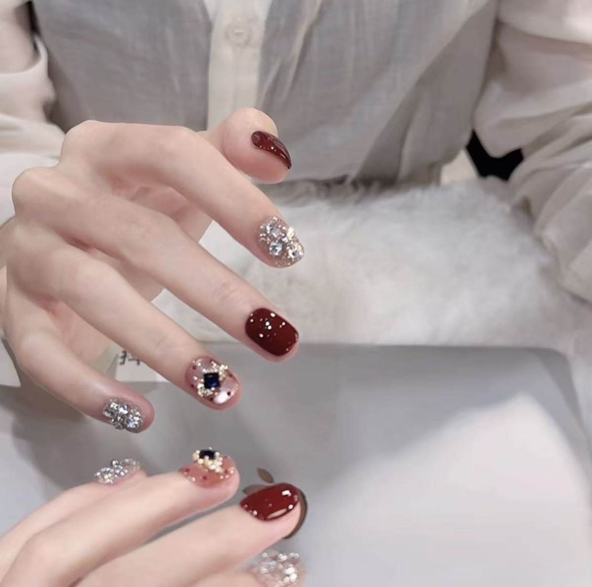 【千金富贵】冬天美甲美甲戴小戴喵美甲设计师纯手工穿戴甲10片