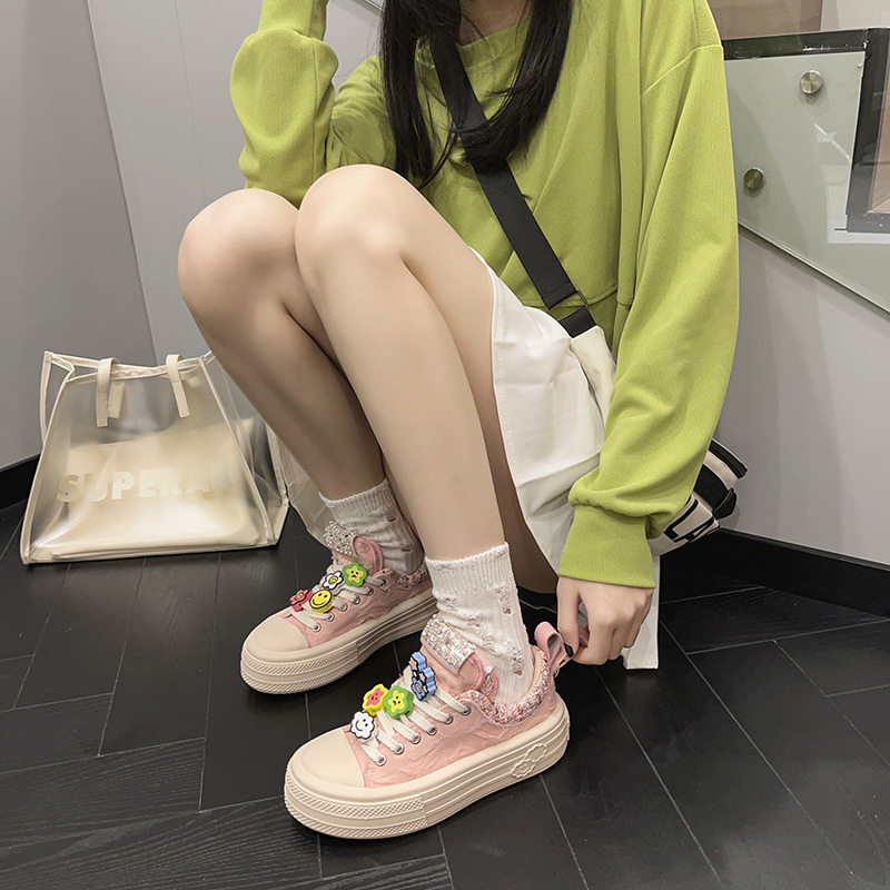 厚底松糕白色帆布鞋女2026春季新款小白鞋时尚休闲板鞋百搭学生潮