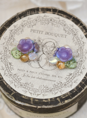 夏花 原创设计捷克珠琉璃珠清新小众蓝紫色日式串珠耳钉耳夹925银