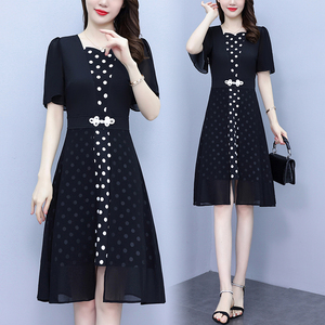 RM8659#大码2023夏新款法式洋气修身显瘦中长裙子气质减龄遮肚连衣裙