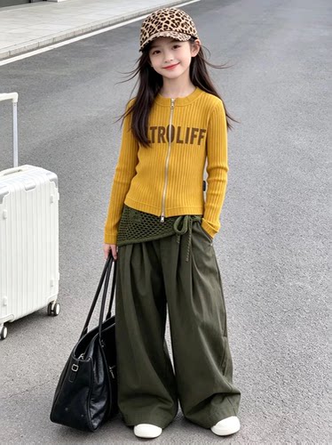 女童秋季新款洋气时髦开衫套装2026新款女孩秋款时尚屁帘裤两件套