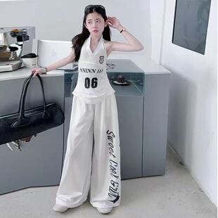 韩版美式辣妹球衣挂脖吊带背心女童2026夏季新款街舞爵士舞套装