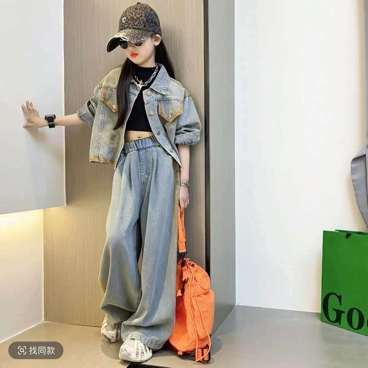 女童牛仔套装春秋款2025新款