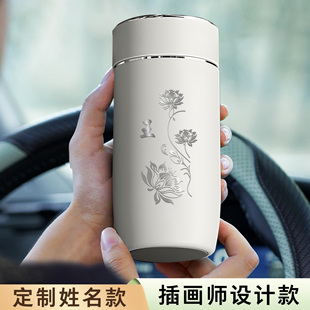 2025新款保温保冷水杯免费定制姓氏LOGO车载水杯便携式商务办公杯