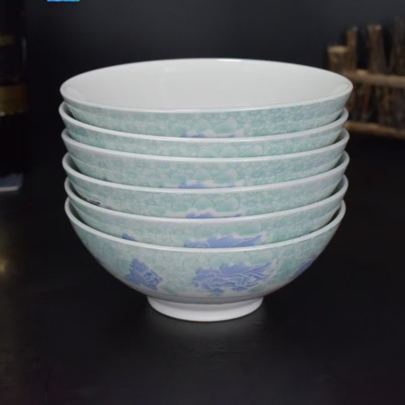 红杜鹃6英寸老式陶瓷汤面饭碗大碗家用单个装菜碗蓝边釉下彩菜碗,餐饮具,碗,淘宝优惠券,粉丝福利购,淘宝优惠卷