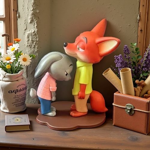 疯狂动物城甜蜜依靠完美搭档狐狸尼克朱迪手办公仔摆件送朋友礼物