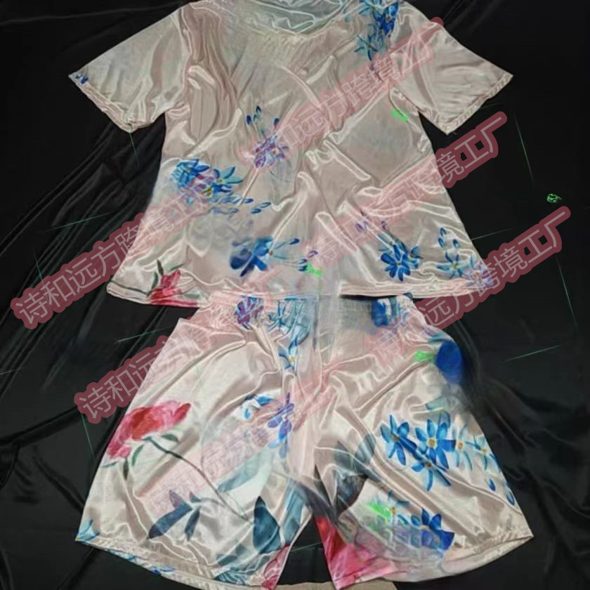 24 봄 신상 남녀 프린트 아이스 실크 잠옷 남녀 공통 섹시하고 편안한 세트 양면 실크 소프트 가정용