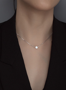S925镀银小众轻奢贝珠项链女夏单颗合成珍珠锁骨链2023年新款