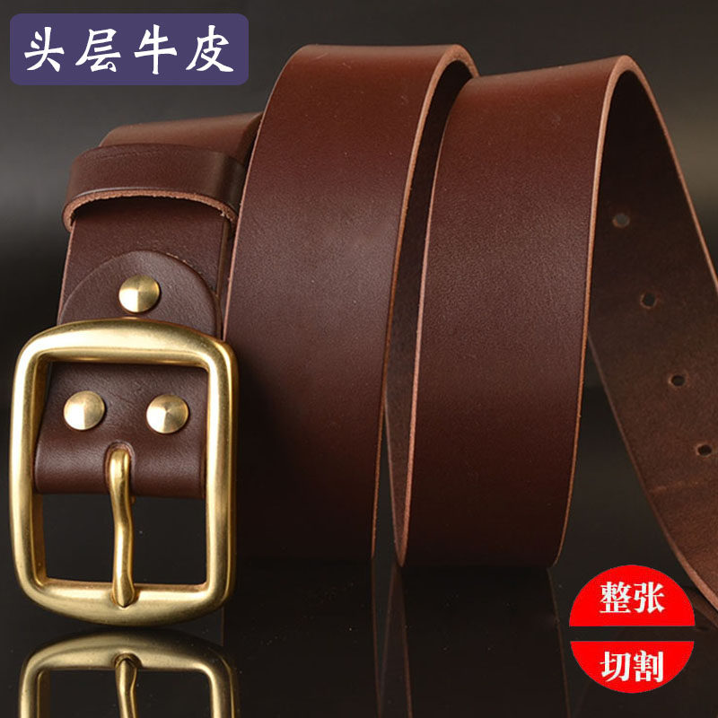 男士黄铜针扣皮带植鞣革头层牛皮真皮腰带休闲青年裤腰带纯手工