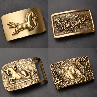 生肖马皮带头男实心黄铜腰带扣头本命年高档休闲浮雕板扣皮带扣头