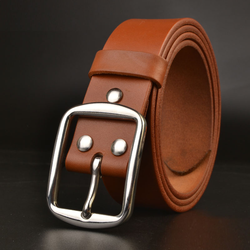 男士不锈钢透染切割38mm真皮腰带