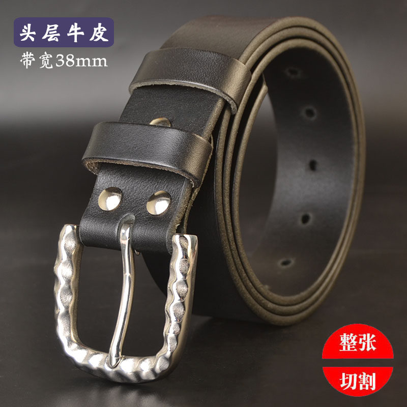 男士不锈钢针扣头层牛皮真皮裤腰带青年休闲个性裤带纯手工皮带38