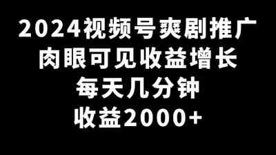 2024视频号爽剧推广，肉眼可见的收益增长，每天几分钟收益不断