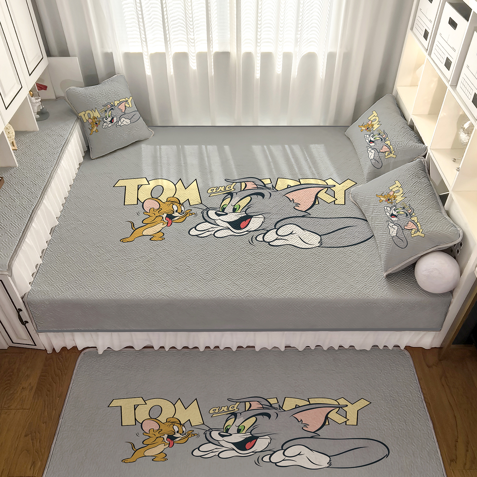猫和老鼠榻榻米床单大炕套罩垫四季通用定制床笠防滑床盖夹棉男孩