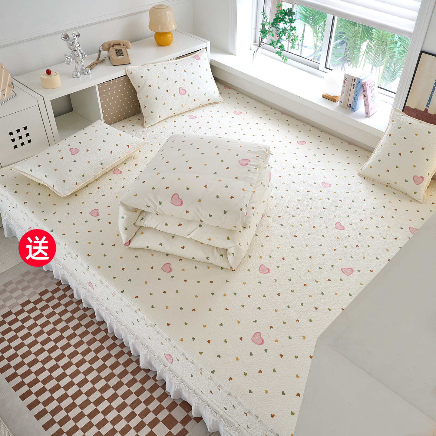 全棉榻榻米专用床盖大尺寸床单炕垫四季通用奶油风定制防滑四件套