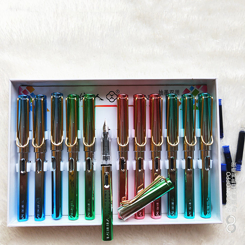 依人359h炫彩钢笔学生练字成人书法办公用笔铱金笔大尖送墨囊包邮