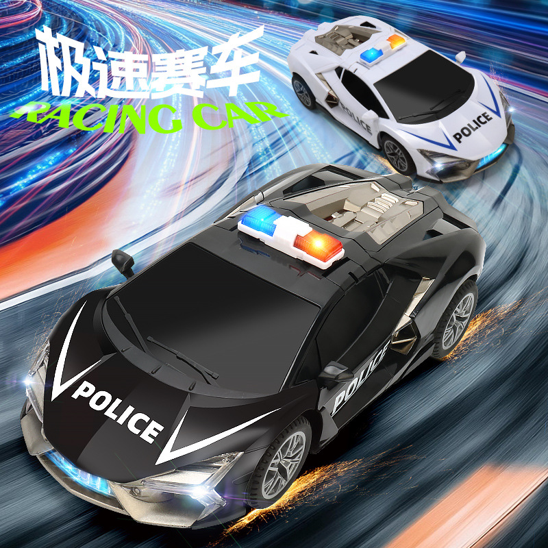 儿童遥控车玩具灯光音效漂移赛车模型一键开门警察车男孩遥控汽车
