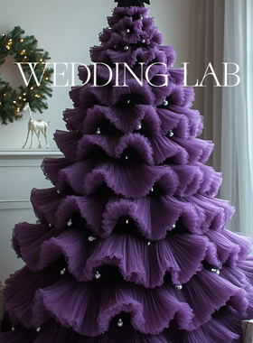 紫色圣诞树叠层纱欧根纱银色球装饰商业美陈橱窗陈列活动布置