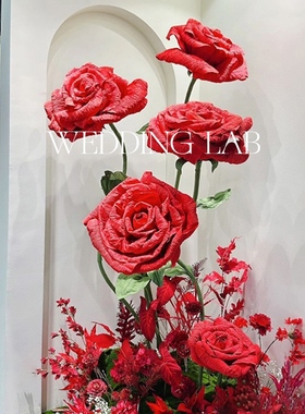 立体装饰婚庆路引红色玫瑰纸花情人节橱窗展示手工成品仿真纸艺花
