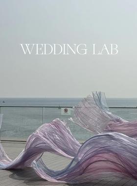 淡紫色波浪飘带铁艺纱艺欧根纱装置活动背景婚礼装饰商业美陈